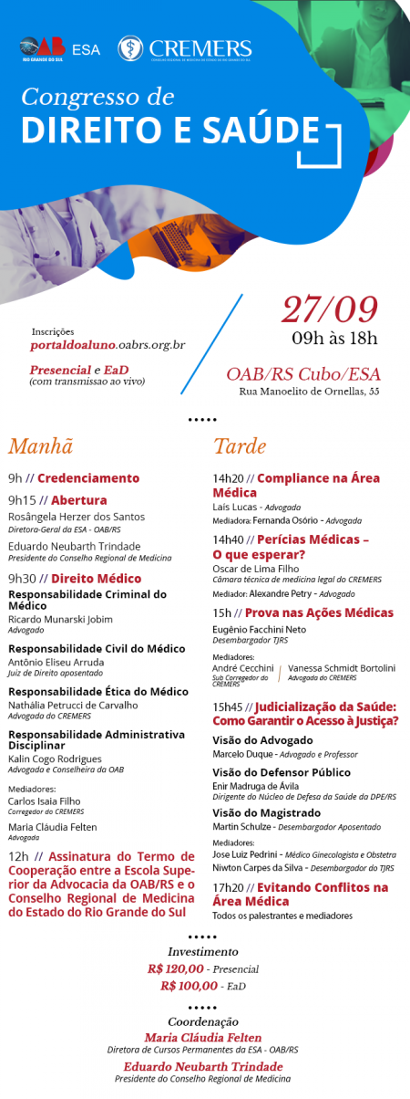 Oab Rs Esa Rs E Cremers Promovem Congresso De Direito E Sa De