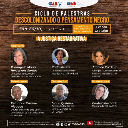 Oab Rs Justi A Restaurativa Tema Do Ciclo De Palestras